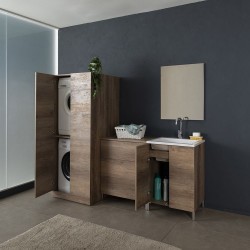 UNIKA - Composizione lavanderia cm 200 con colonna portalavatrice/asciugaatrice e mobile sospeso con lavabo ZEUS - 2