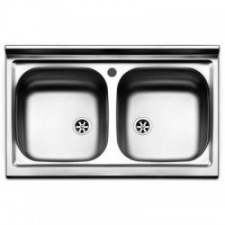 Lavello appoggio in acciaio inox 80x50 cm 2 vasche. - 1