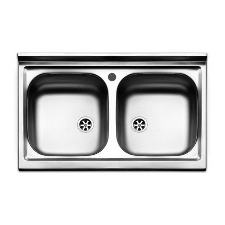 Lavello appoggio in acciaio inox 80x50 cm 2 vasche. - 1