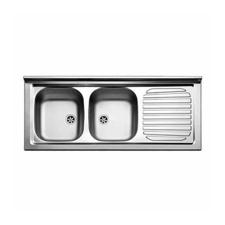 Lavello appoggio in acciaio inox 120x50 cm 2 vasche sinistre con gocciolatoio a destra. - 1
