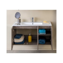 Mobile sospeso 90X46 ,con ante e lavabo in ceramica - 3