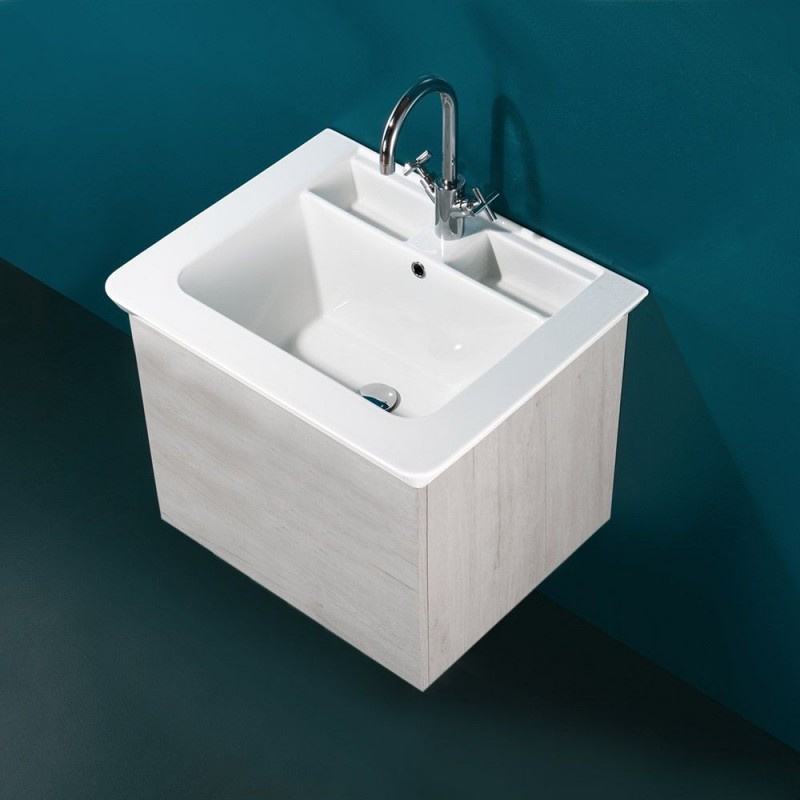 Mobile sospeso 70X50  lavabo in ceramica e cassetto - 3