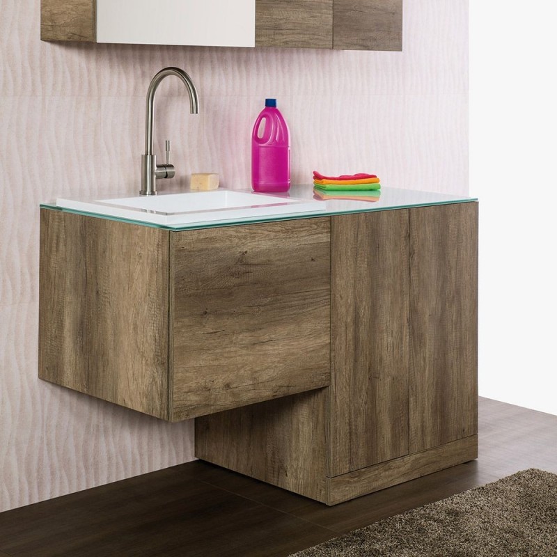 Mobile bagno sospeso con base inserimento lavatrice