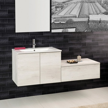 Mobile sospeso 90X46  con ante e lavabo in ceramica - 1